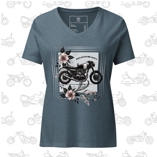 T-Shirt RoadHeart – Moto et FLeurs Femme Col V