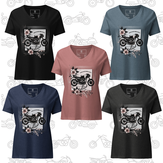 T-Shirt RoadHeart – Moto et FLeurs Femme Col V